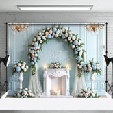 Aperturee - Aperturee Happily Ever After Floral Blue White Wedding Backdrop